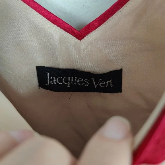 Jacques Vert Dress Womens 8 Red Cream Devore Floral Midi Dress Sleeveless V-Neck - Picture 6 of 9